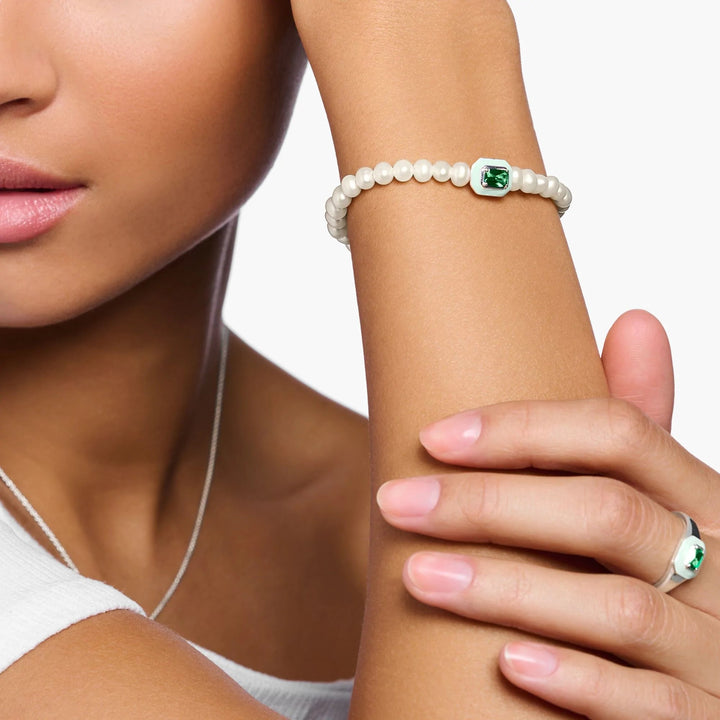 THOMAS SABO Bracelet Pearls With Green Stone