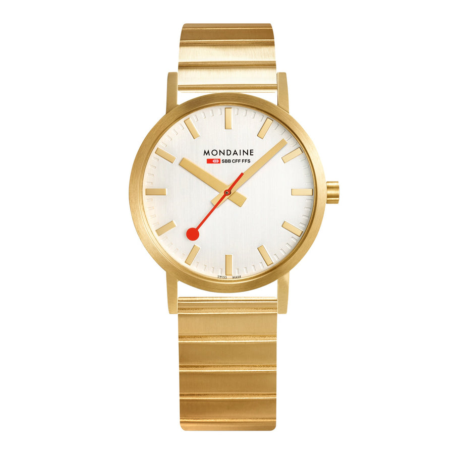 Mondaine Official Classic 36mm Golden Stainless Steel watch front