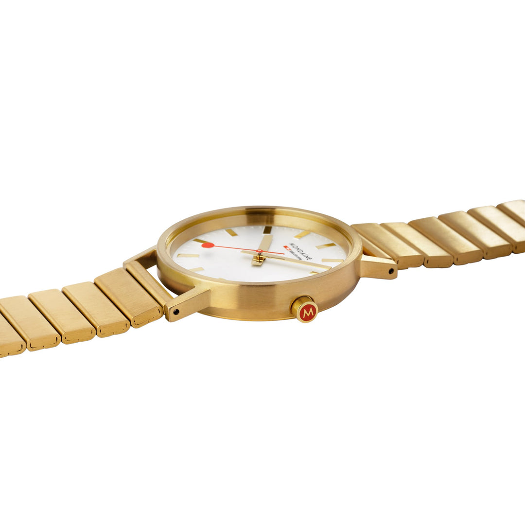 Mondaine Official Classic 36mm Golden Stainless Steel watch flat