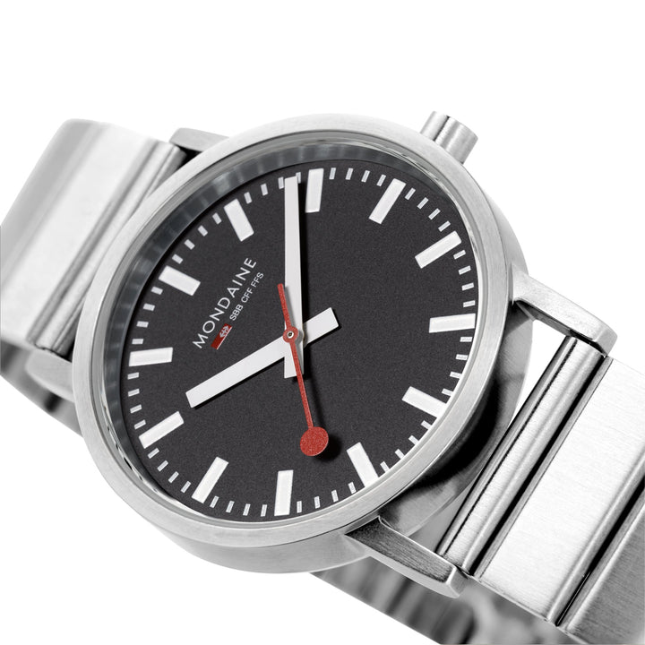 Mondaine Official Classic 36mm Silver Stainless Steel watch side
