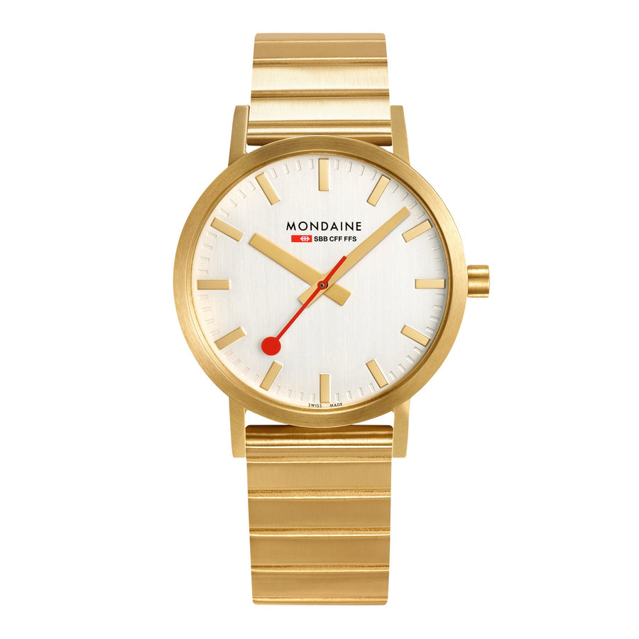 Mondaine Official Classic 40mm Golden Stainless Steel watch front