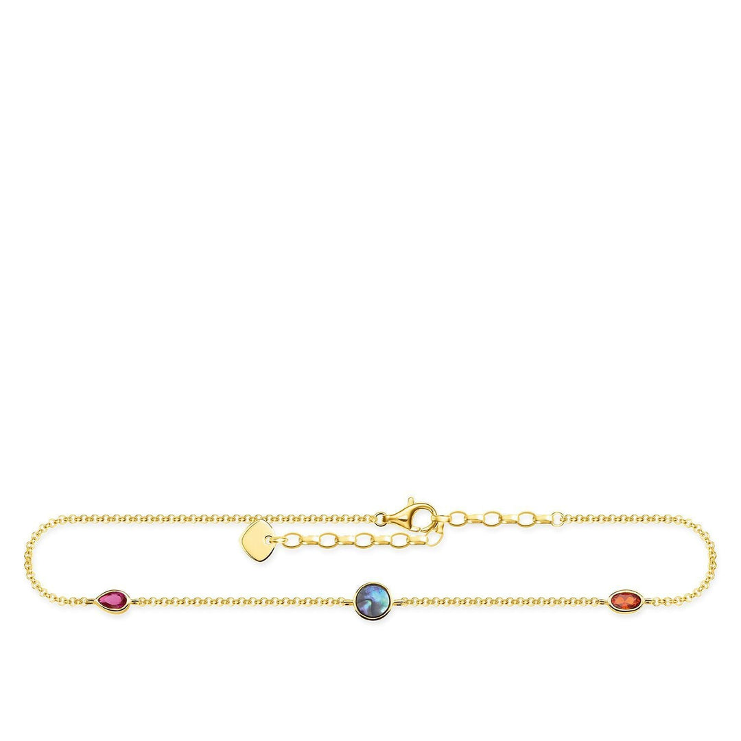 Thomas Sabo Ankle Chain Colourful Stones, Gold