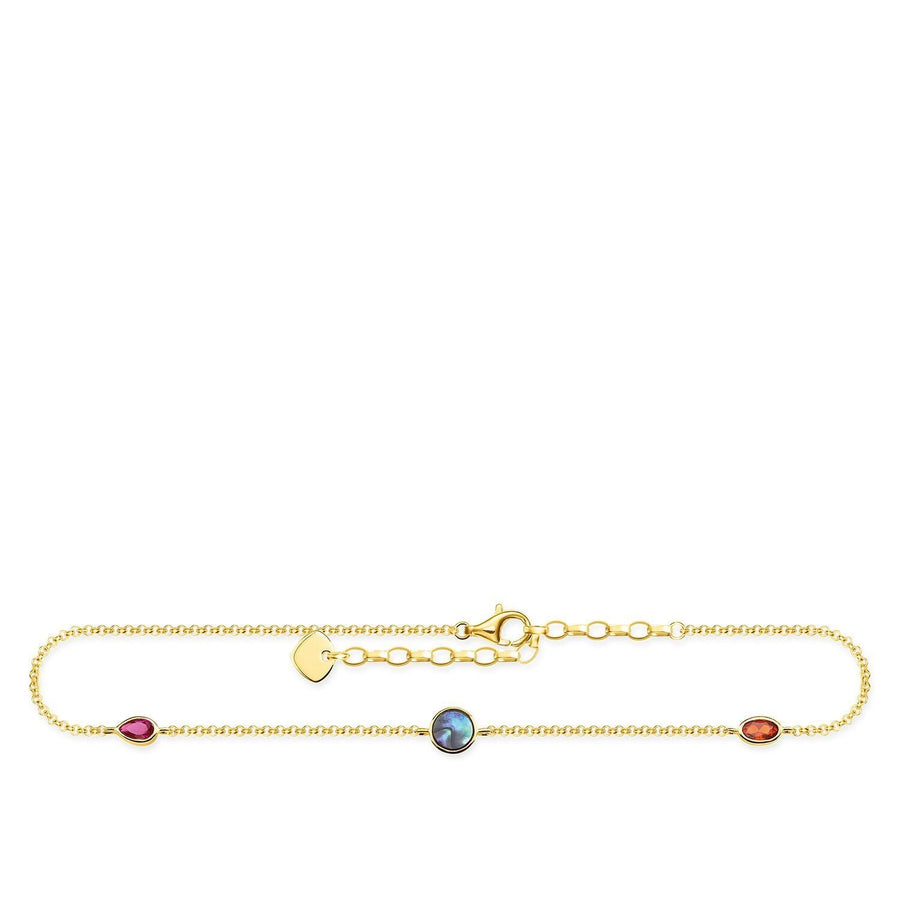 Thomas Sabo Ankle Chain Colourful Stones, Gold