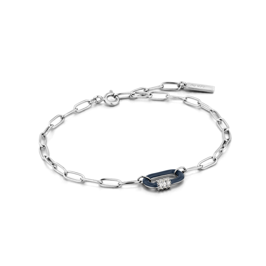 Ania Haie Navy Blue Enamel Carabiner Silver Bracelet