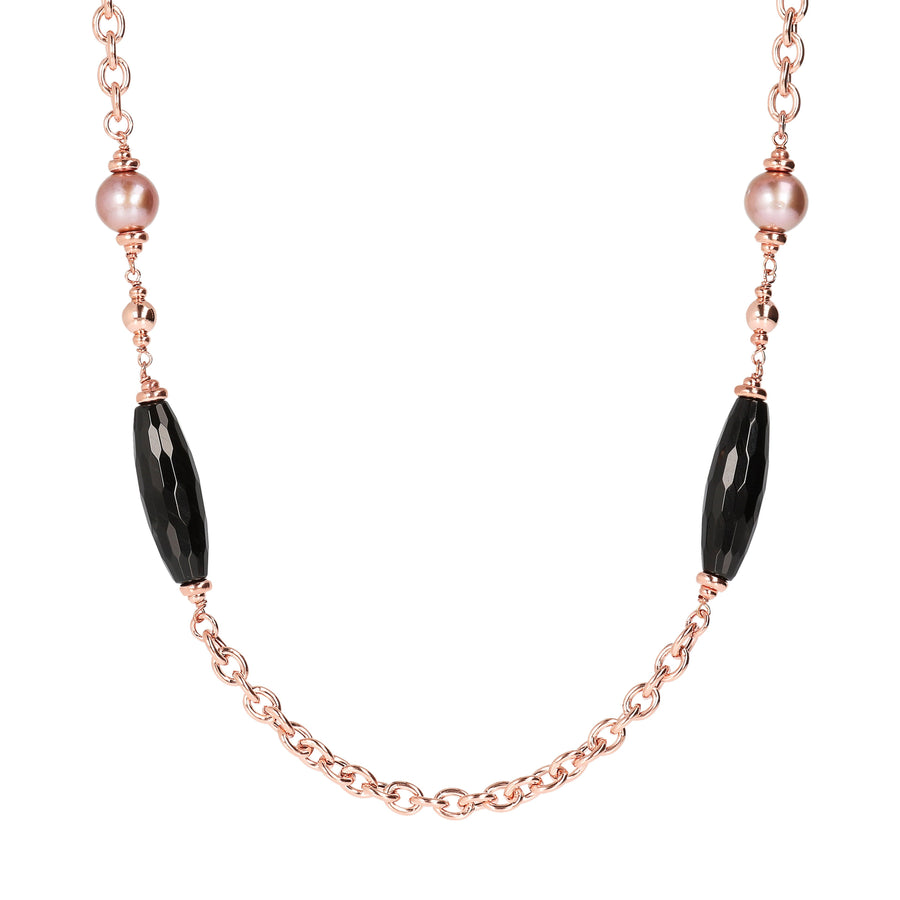 Bronzallure Black Onix and Rose Ming Pearl Chanel Necklace