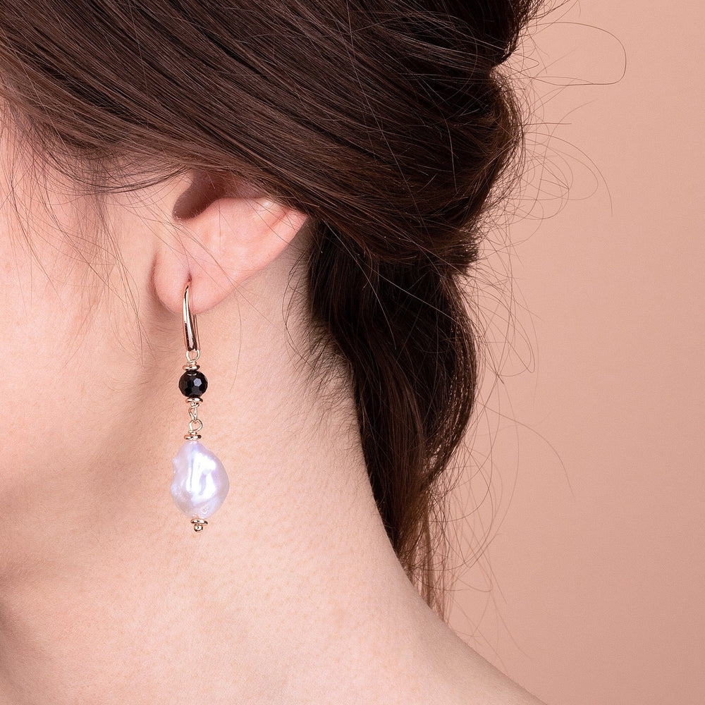 Bronzallure Black Spinel and Baroque Pearl Earrings