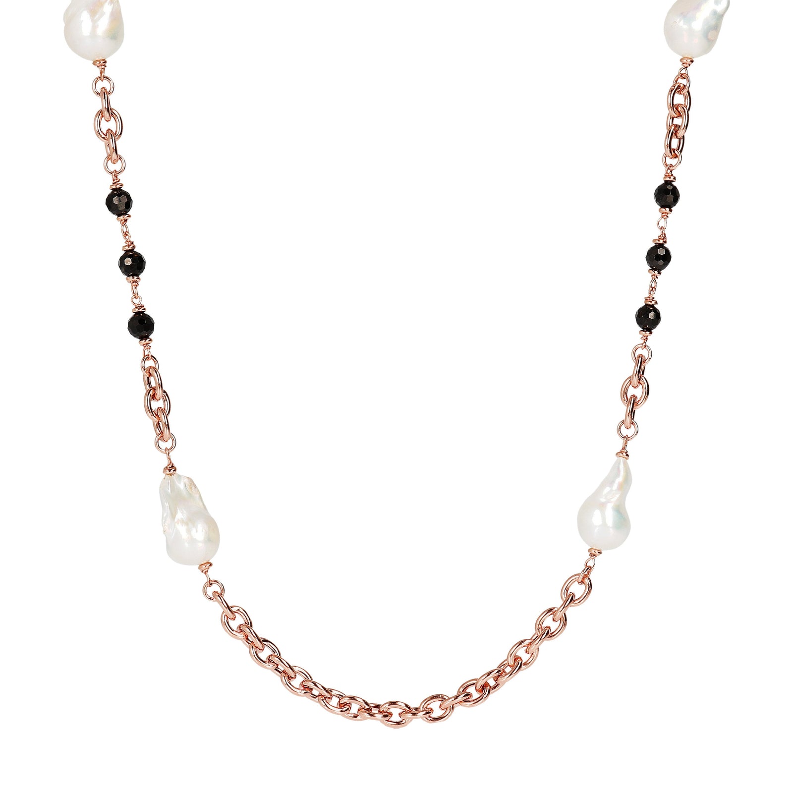 Bronzallure Black Spinel and Baroque Pearls Necklace