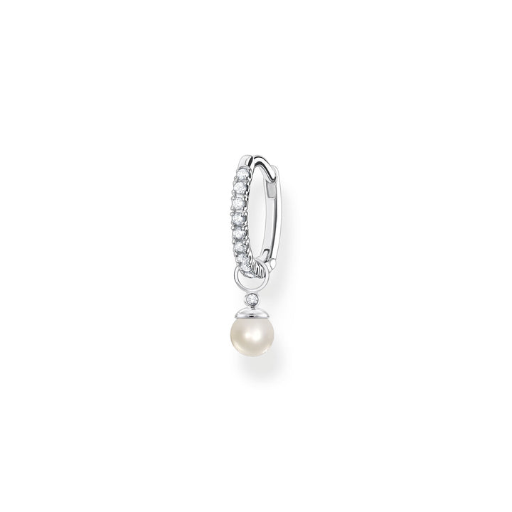 Single hoop earring with pearl pendant silver