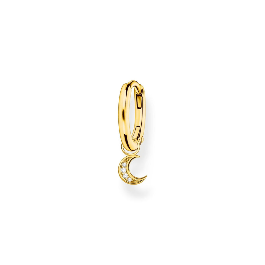 Single hoop earring with moon pendant gold