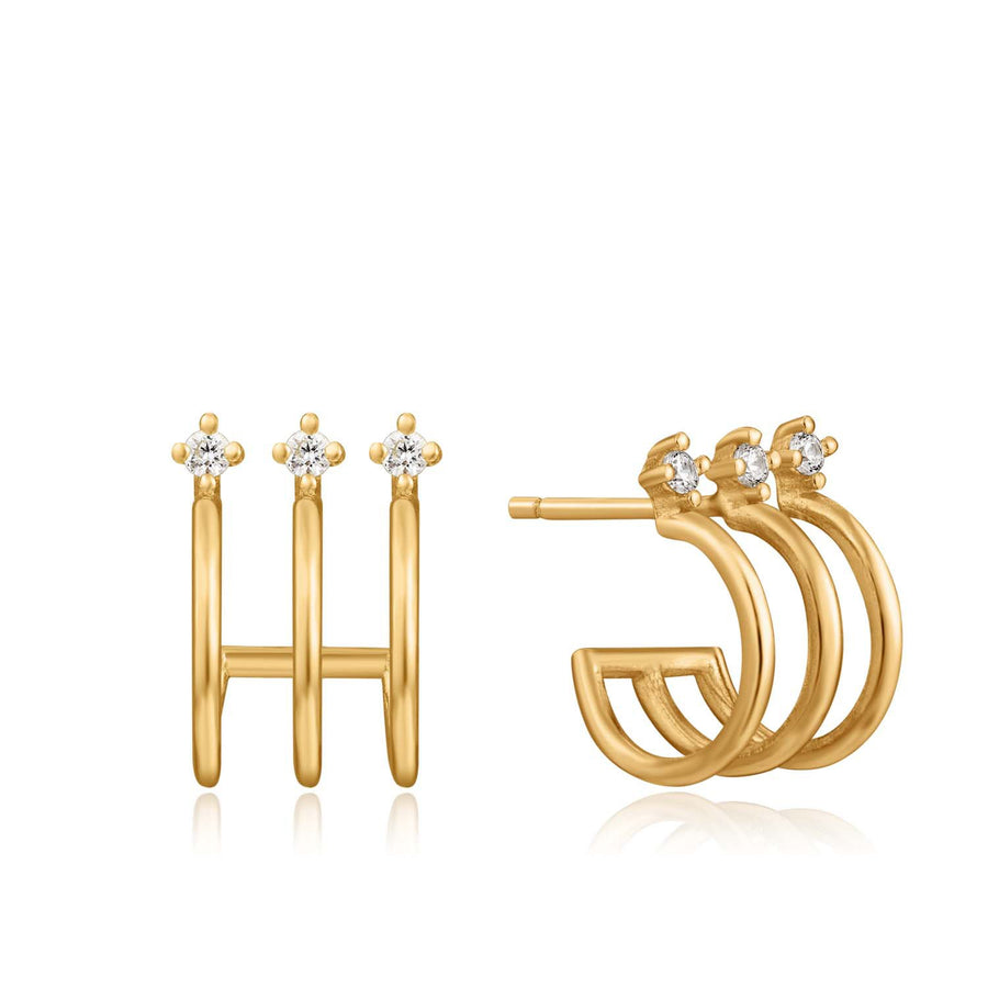 Ania Haie Triple Mini Hoop Stud Earrings - Gold