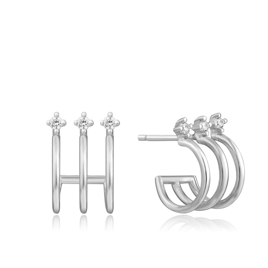 Ania Haie Triple Mini Hoop Stud Earrings - Silver