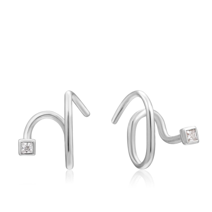 Ania Haie Twist Square Sparkle Earrings  - Silver