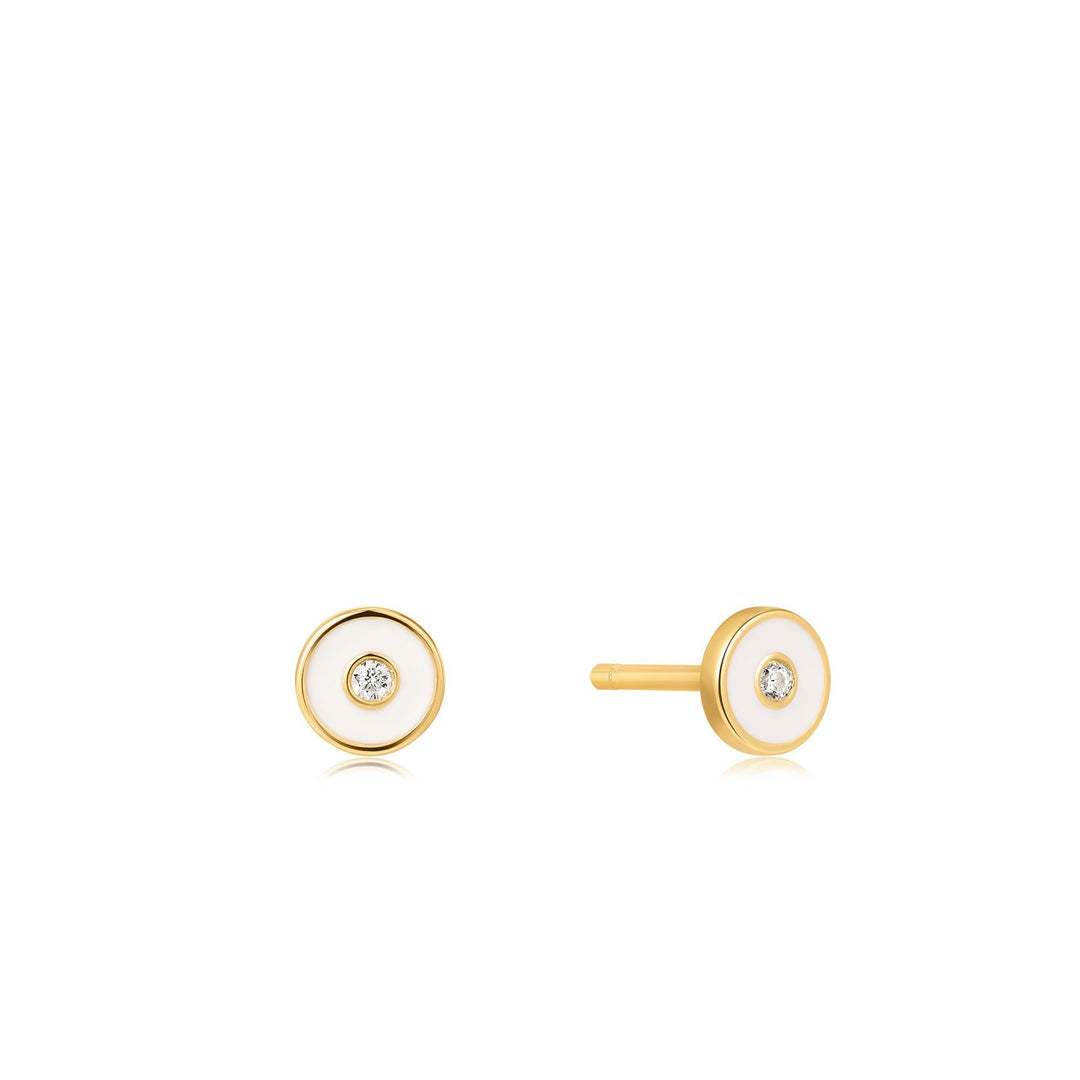 Ania Haie Optic White Enamel Disc Gold Stud Earrings