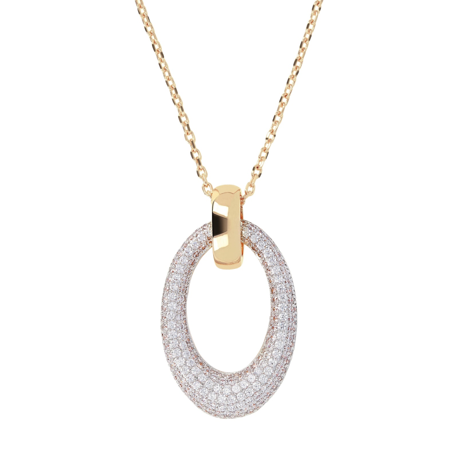 Bronzallure Altissima Golden Oval PavÃƒÂ© Pendant Necklace| The Jewellery Boutique