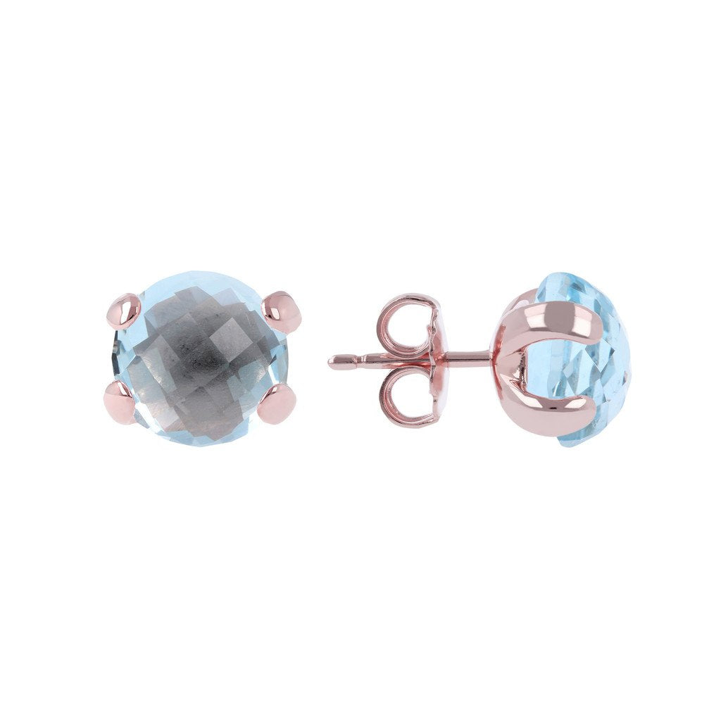 Bronzallure Felicia Shiny Round Faceted Blue Topaz Button Earrings