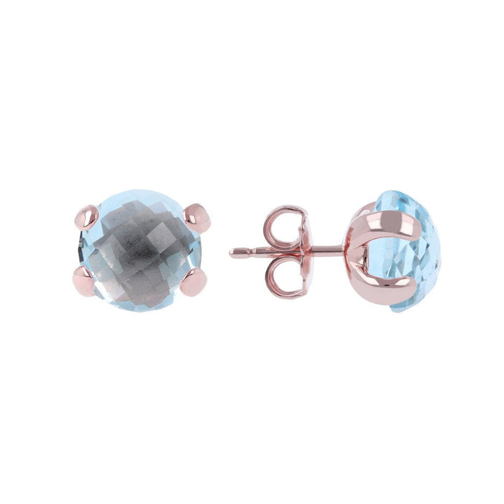 Bronzallure Felicia Shiny Round Faceted Blue Topaz Button Earrings