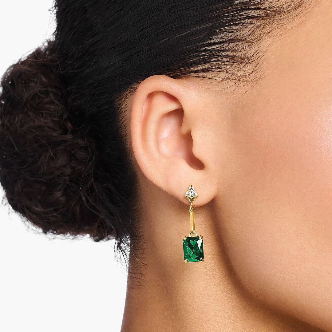 THOMAS SABO Heritage Green Stone Gold Drop Earrings