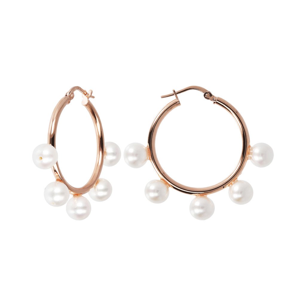Bronzallure White Pearls Hoop Earrings