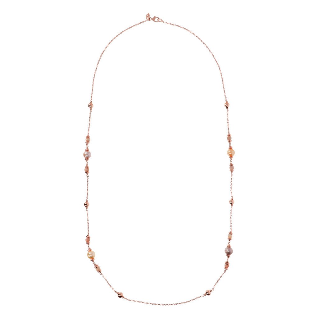 Bronzallure Peach Moonstone And Ming Pearls Necklace