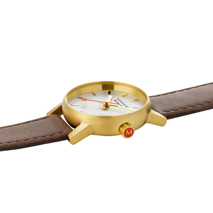 Mondaine Official evo2 30mm Golden Stainless Steel watch flat