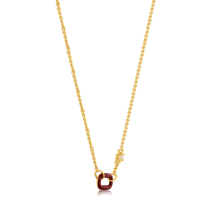 Ania Haie Claret Red Enamel Gold Link Necklace