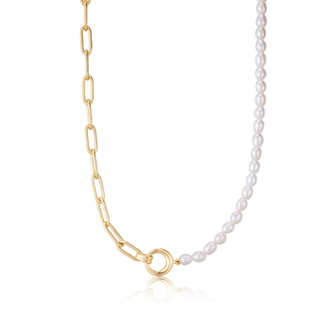Ania Haie Gold Pearl Chunky Link Chain Necklace