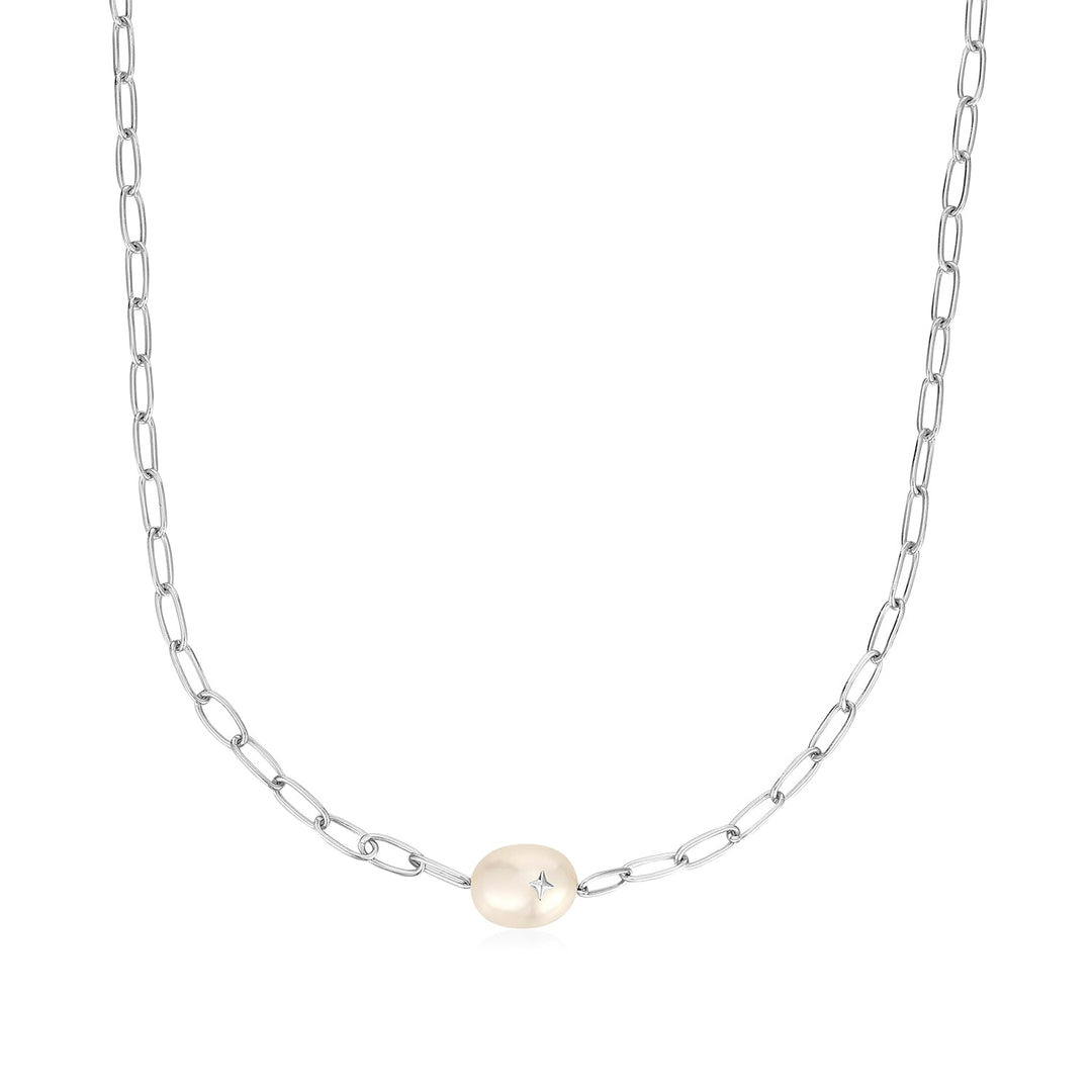 Ania Haie Silver Pearl Sparkle Chunky Chain Necklace