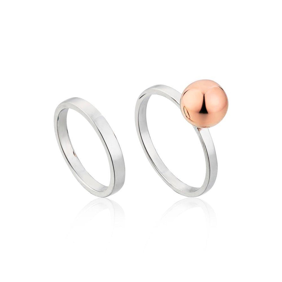 Ania Haie Orbit Double Ring Set - Rhodium With Rose Gold