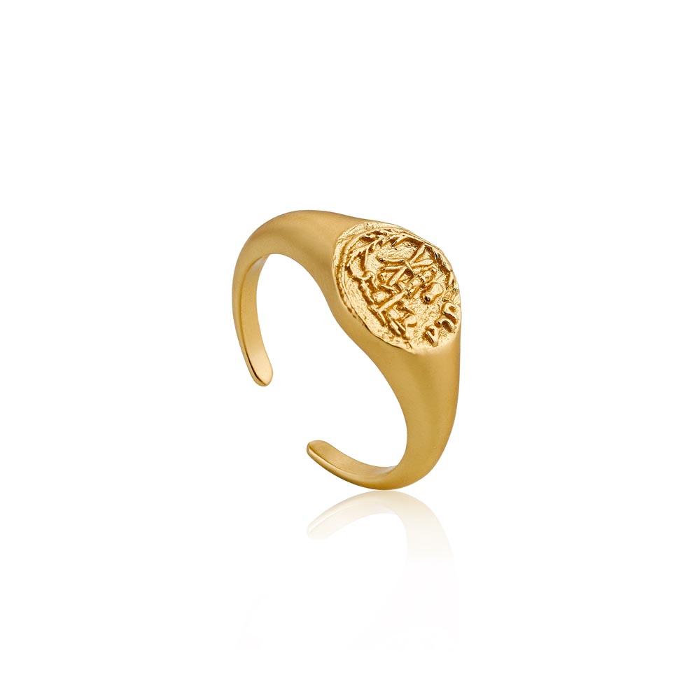 Ania Haie Emblem Adjustable Signet Ring - Gold