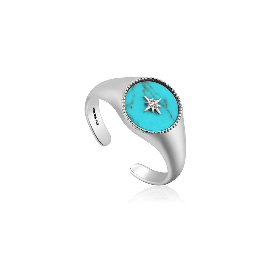 Ania Haie Turquoise Emblem Signet Ring - Silver