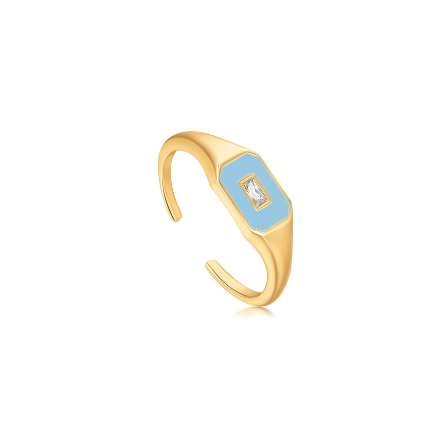 Ania Haie Powder Blue Enamel Emblem Gold Adjustable Ring
