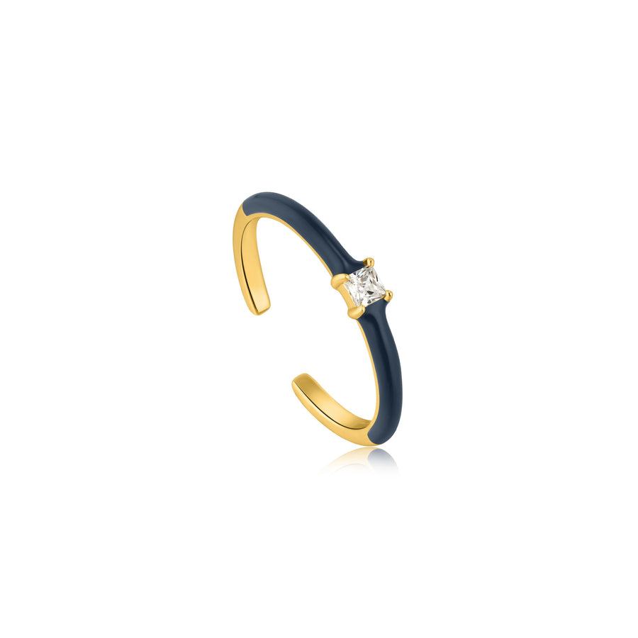 Ania Haie Navy Blue Enamel Gold Adjustable Ring