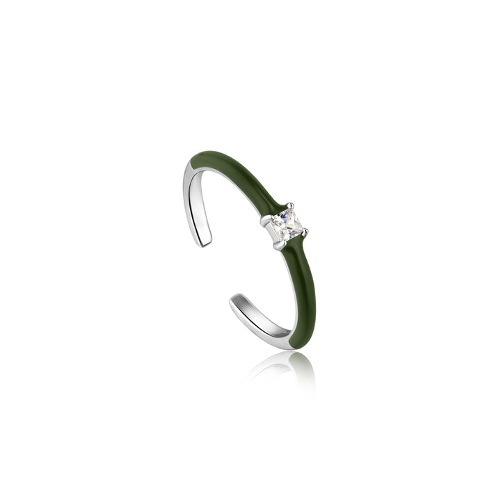 Ania Haie Forest Green Enamel Silver Adjustable Ring