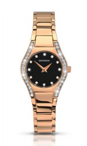 Sekonda Rose Gold Diamante Watch With Black Dial SK2200 - Lyncris Jewellers