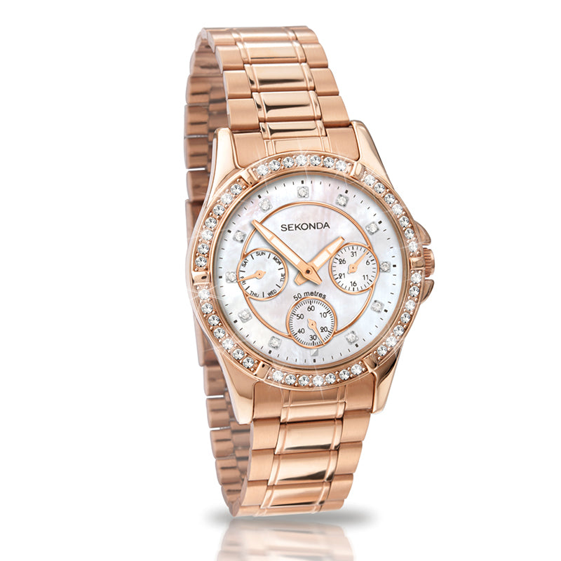 Sekonda Rose Gold Chronograph Diamante Watch SK4740 - Lyncris Jewellers