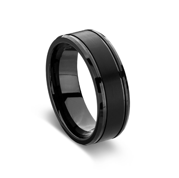 BLAZE Men's Black Tungsten Matte Polished Wide Ring - Lyncris Jewellers