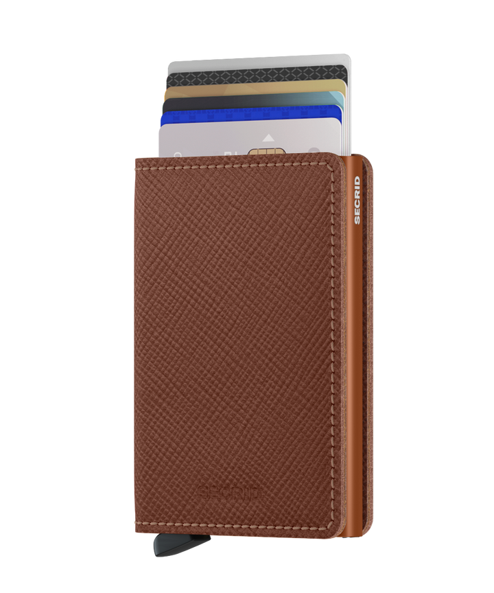 SECRID Slimwallet Saffiano Caramel Brown Leather Wallet RFID SC8503