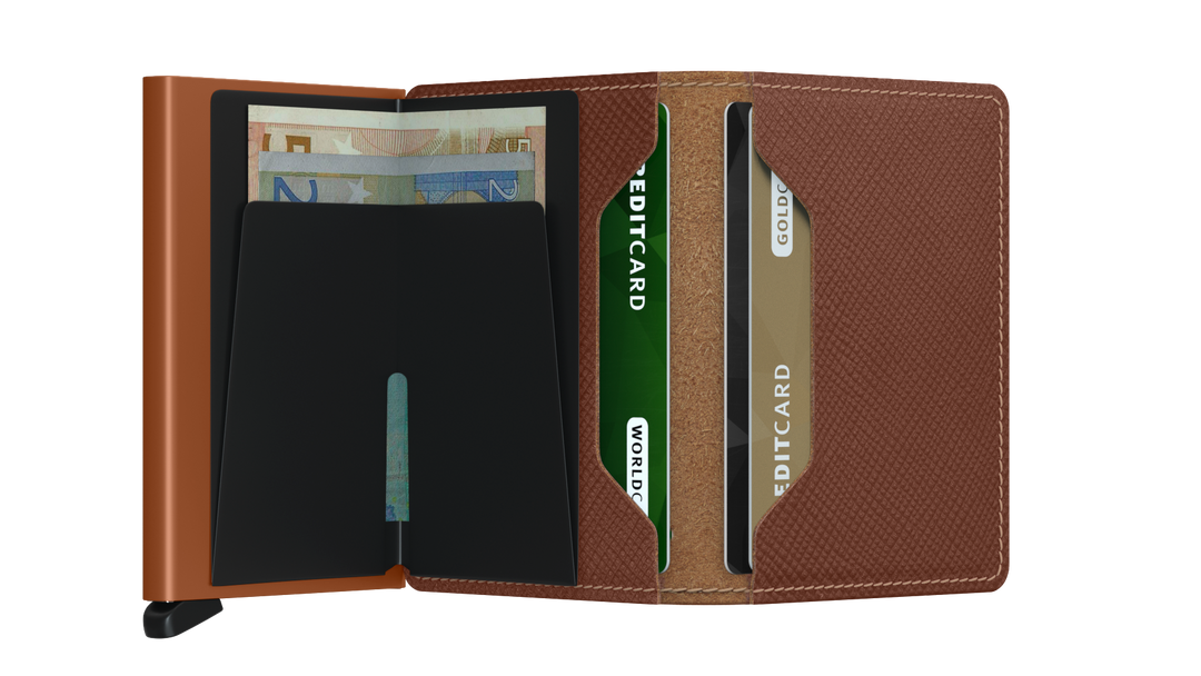 SECRID Slimwallet Saffiano Caramel Brown Leather Wallet RFID SC8503