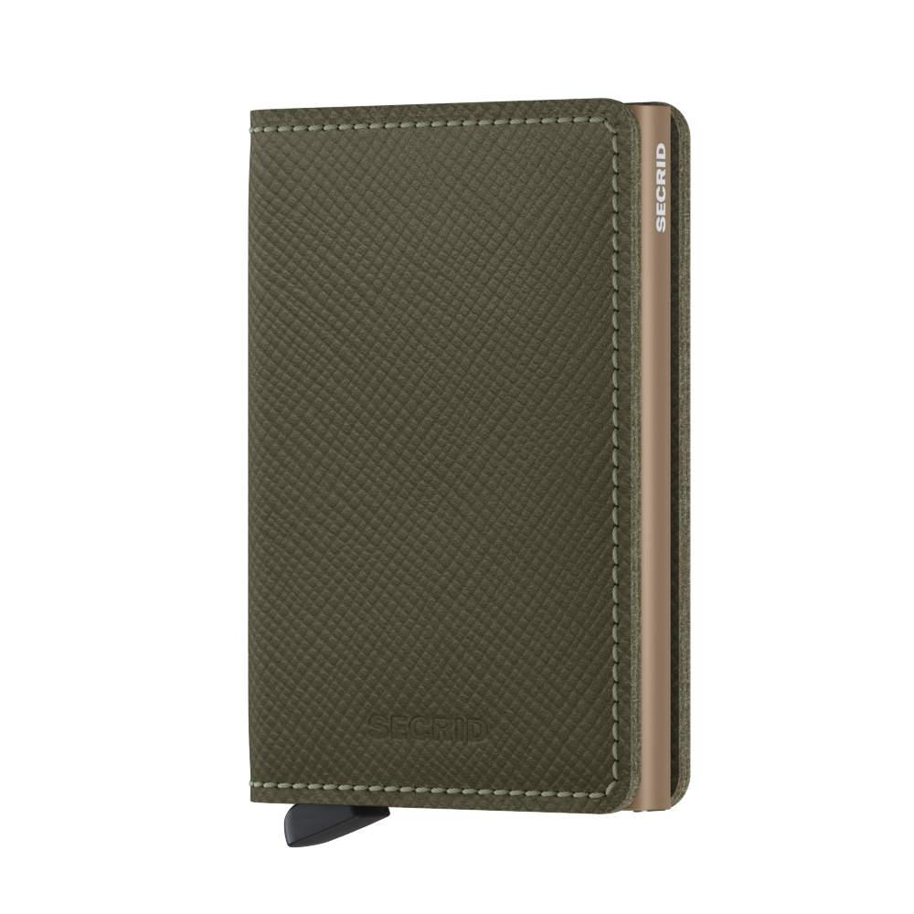 SECRID Slimwallet Saffiano Olive Green Leather Wallet RFID SC8480