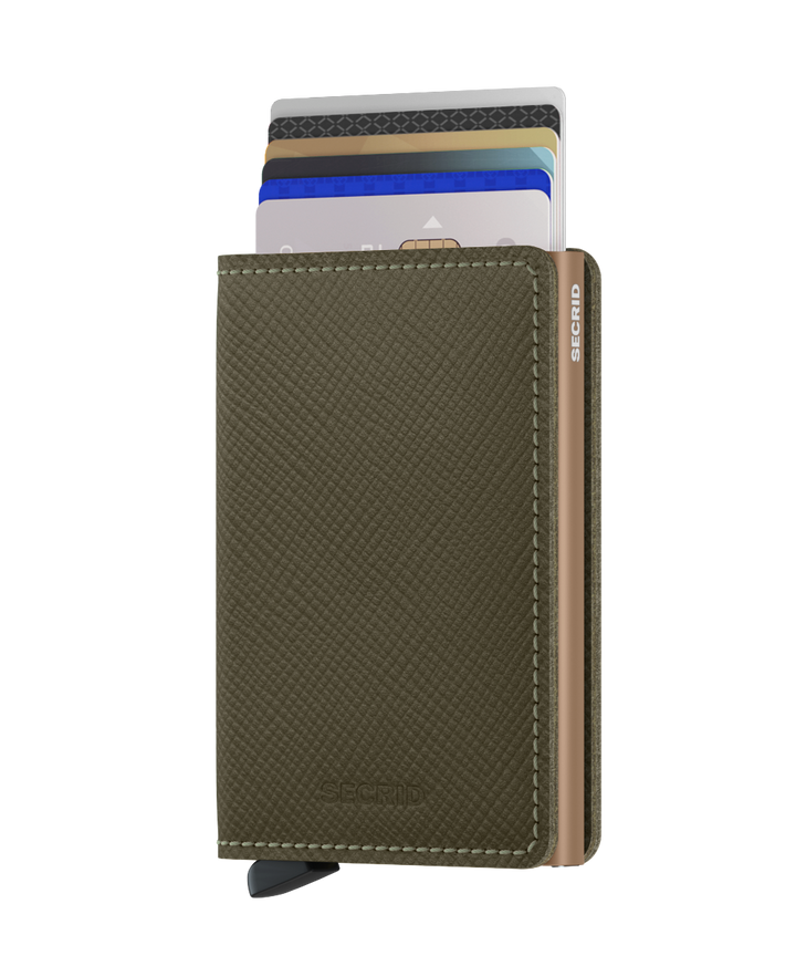 SECRID Slimwallet Saffiano Olive Green Leather Wallet RFID SC8480