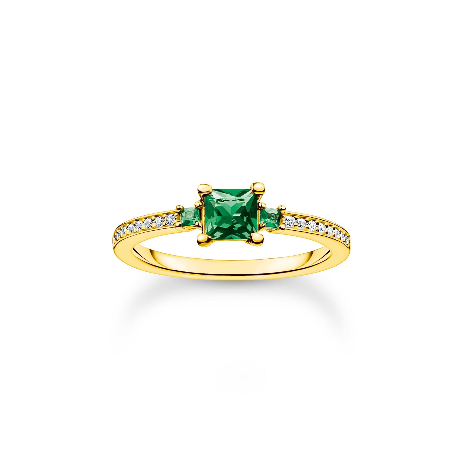 THOMAS SABO Ring with green and white stones gold - B & S Lyncris Jewellers