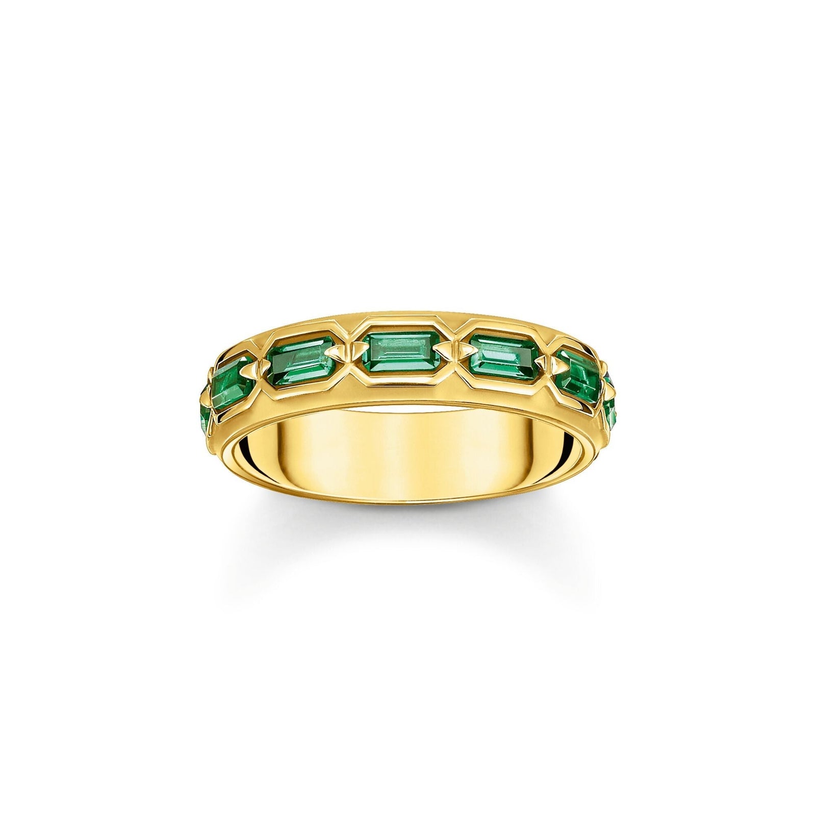 THOMAS SABO Gold Plated Ring in Crocodile Design with Green Stones - B & S Lyncris Jewellers