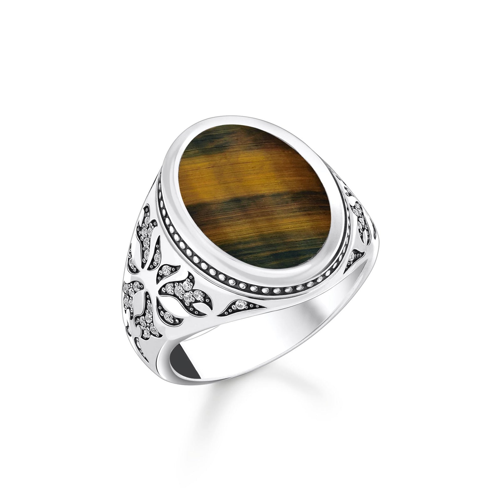THOMAS SABO Rebel Wolf Ring with Gold-Blue Tiger's Eye - B & S Lyncris Jewellers