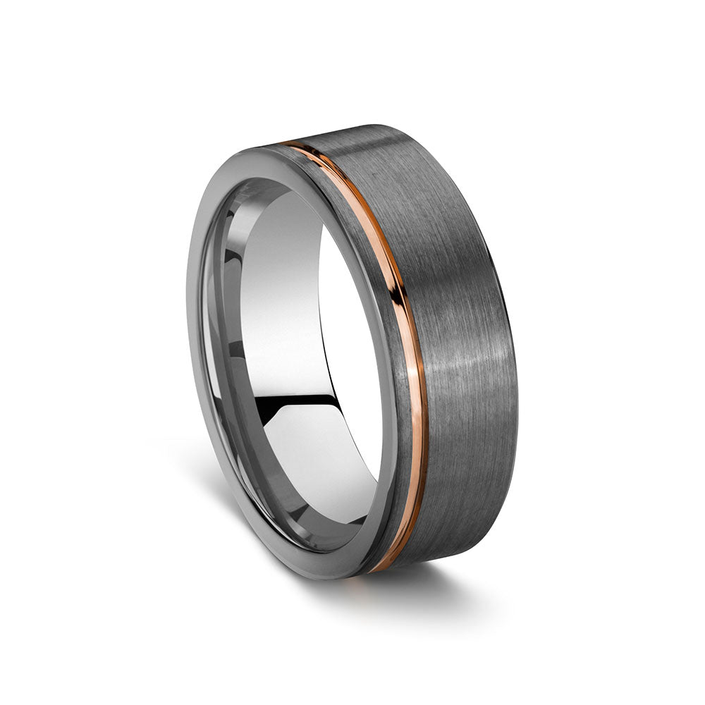 BLAZE Men's Tungsten Brushed Steel & Rose Gold Ring - Lyncris Jewellers