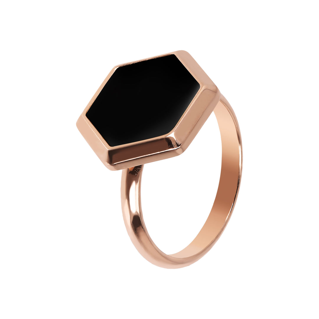 Bronzallure Hexagonal Flat Stone Ring| The Jewellery Boutique