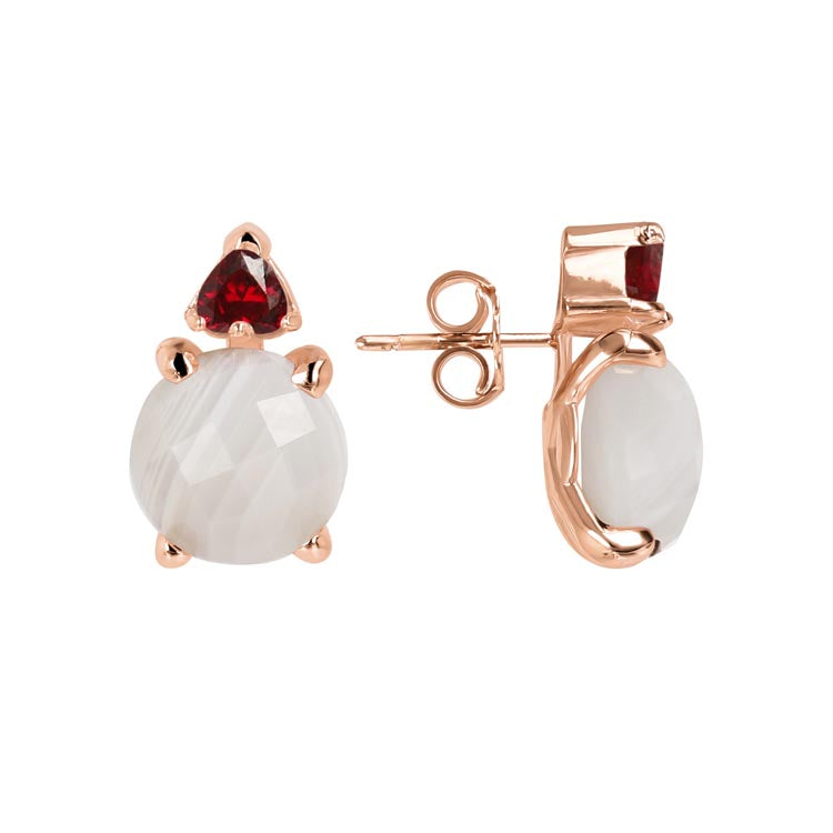 Bronzallure Felicia White Agate/Ruby Earrings