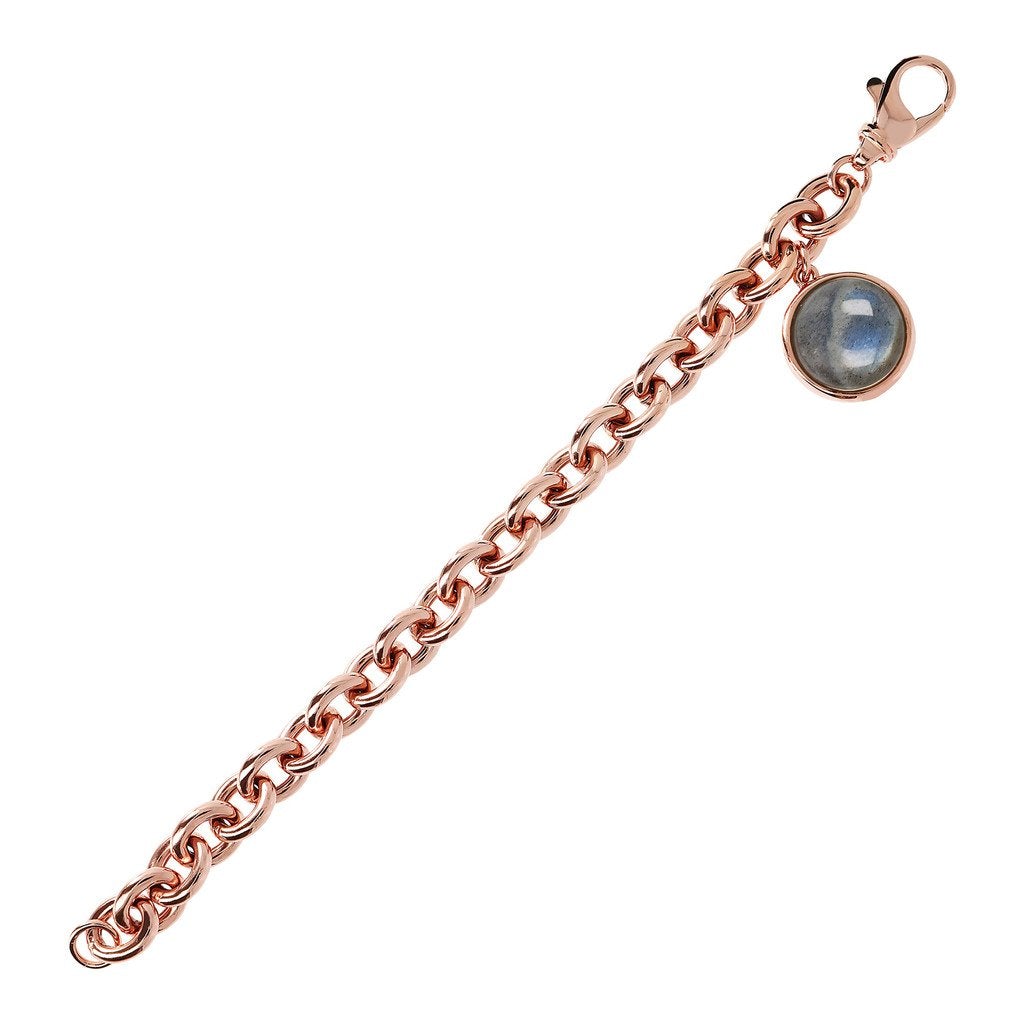 Bronzallure Cabochon Cut Genuine Gemstone Chain Bracelet