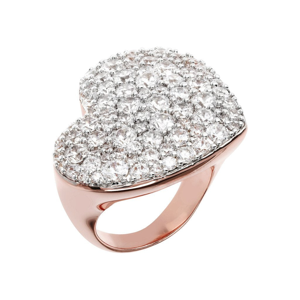 Bronzallure Cubic Zirconia Pave and Golden Ros&eacute; Heart Ring