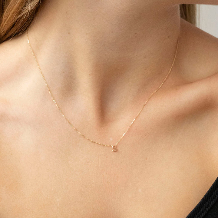 9K Yellow Gold 'S' Initial Adjustable Necklace 38cm/43cm | The Jewellery Boutique Australia Model Shot