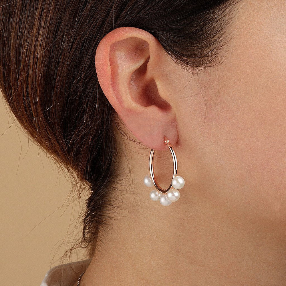 Bronzallure White Pearls Hoop Earrings